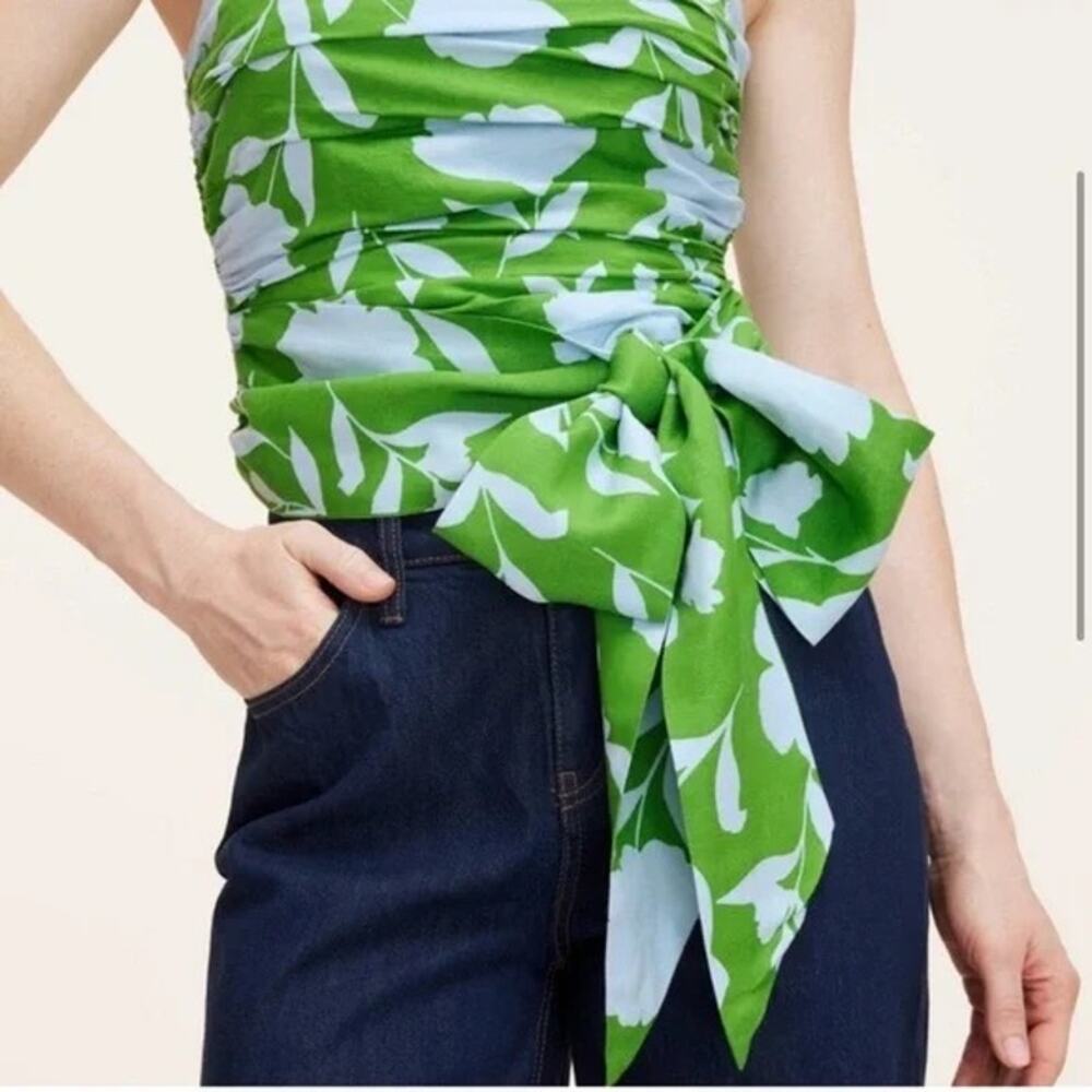 Kate Spade X Target NWT Classic Rose Ruched Linen Floral Tank Top Green/White M - Picture 3 of 12